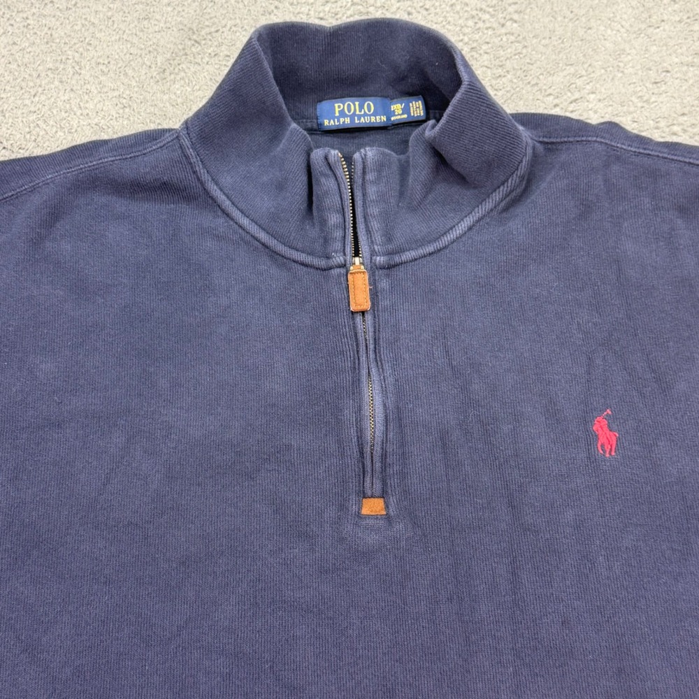 Polo Ralph Lauren Quarter Zip Pullover Mens 2XB Navy Blue Red Pony Logo 4323